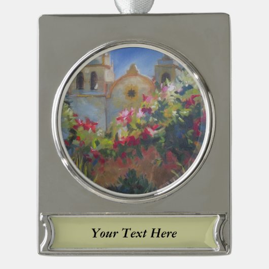 Carmel Spain Mission California Garden Verzilverd Banner Ornament (Voorkant)