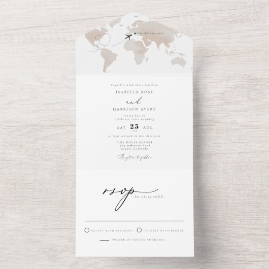 CARMEN Aquarelkaart Reisbestemming Trouwdag All In One Uitnodiging (Binnen)