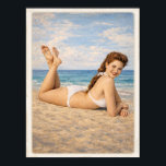 Carmen at the Beach 1950 Pin Up Poster<br><div class="desc">Carmen relaxing at the Beach Pin Up Poster 1950</div>