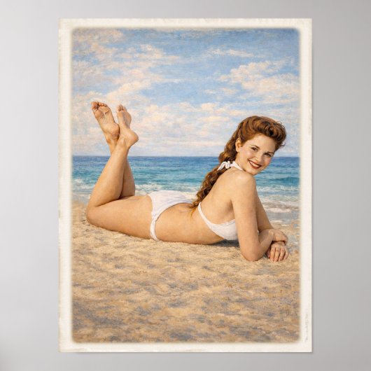 Carmen at the Beach 1950 Pin Up Poster (Voorkant)