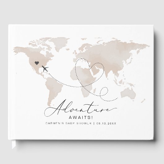 CARMEN Beige Kaart Avontuur Baby shower Gastenboek (Voorkant)