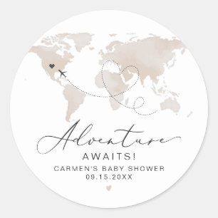 CARMEN Beige Kaart Avontuur Baby shower Ronde Sticker