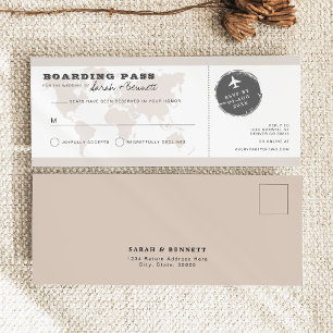 CARMEN Beige Wereldkaart instapkaart RSVP-kaart Menu
