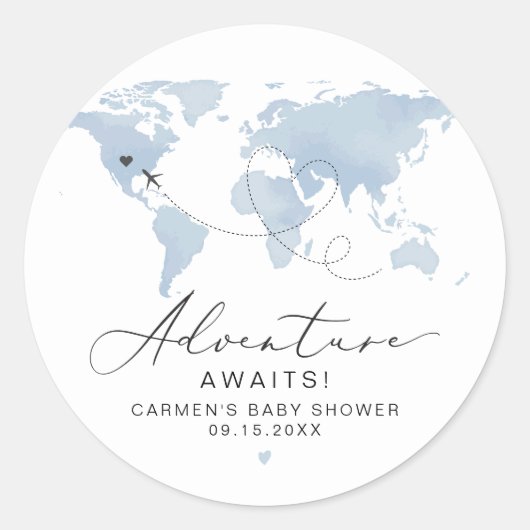 CARMEN Blue Kaart Adventure Baby shower Ronde Sticker (Voorkant)