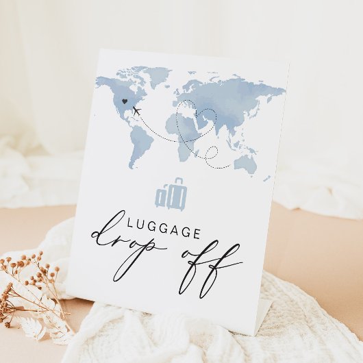 CARMEN Blue Travel Theme Bagage Drop Off Reclamebord Met Voetstuk