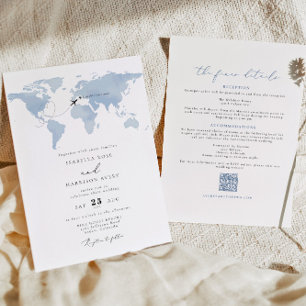 CARMEN Destination Blue Map Wedding Details Invita Kaart