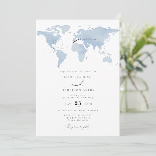 CARMEN Destination Blue Waterverf Wedding Kaart (Staand voorkant)