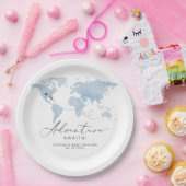 CARMEN Dusty Blue Map Adventure Baby shower Papieren Bordje (Feest)