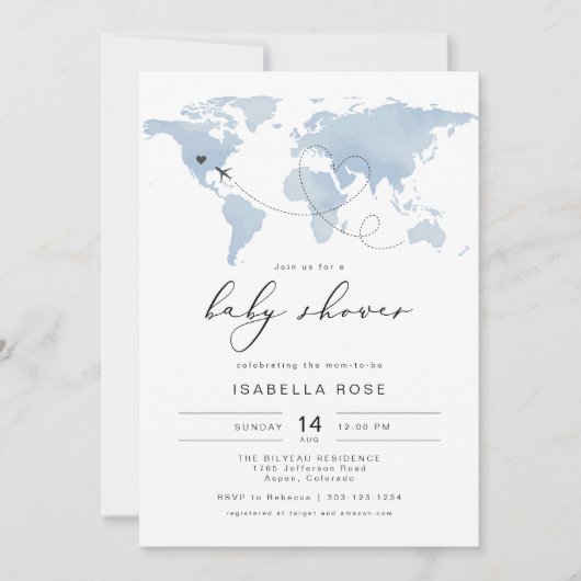 CARMEN Dusty Blue Map Baby shower voor reisavontuu Kaart (Voorkant)