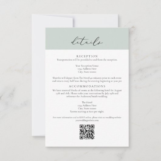 CARMEN Green Passport Style Wedding QR Detail Card Kaart (Voorkant)