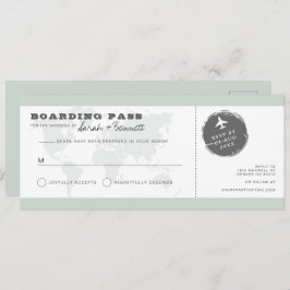 CARMEN Green World Map Boarding Pass RSVP Card Kaart