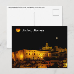 Carmen-kerk 's nachts - Mahon, Menorca, Spanje Briefkaart