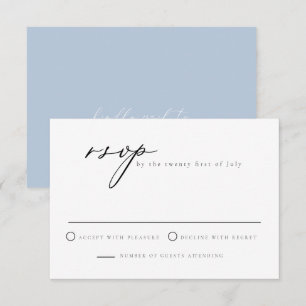 CARMEN Minimalistische Script Dusty Blue RSVP-kaar Kaart