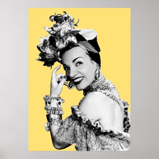 Carmen Miranda Portrait Black en White Artwork voo Poster (Voorkant)
