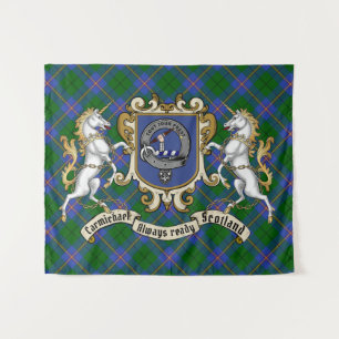 Carmichael Clan Badge & Unicorns w/Tartan Wandkleed