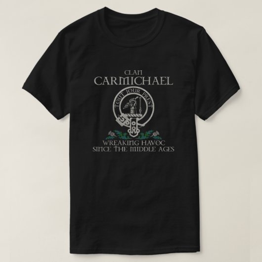 Carmichael Clan crest Schotse achternaam tartan Di T-shirt (Design voorkant)