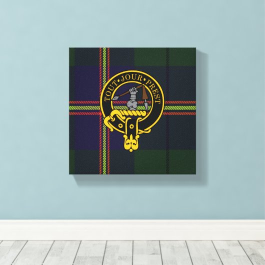 Carmichael Scottish Crest en Tartan Canvas print (Insitu (Houten vloer))