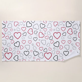 Carmin Red Gray Happy Hearts-patroon Strandlaken