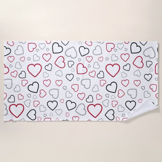 Carmin Red Gray Happy Hearts-patroon Strandlaken (Voorkant)