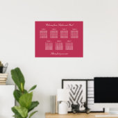Carmine Magenta 7 Tafel Stoelindeling Poster (Thuiskantoor)