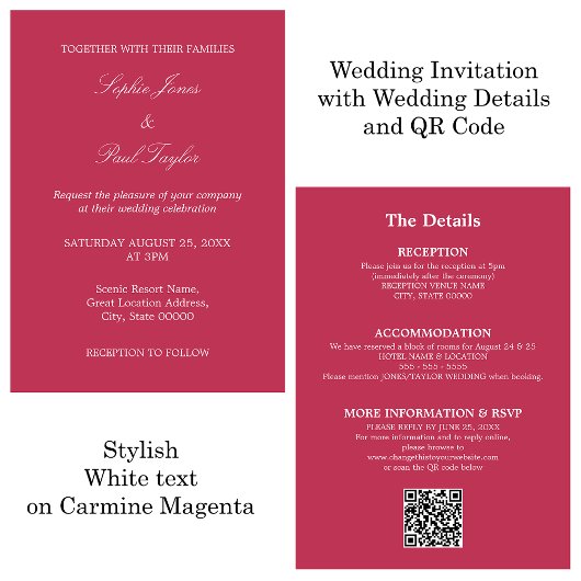 Carmine Magenta Bruiloft QR Code RSVP Uitnodiging