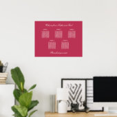 Carmine Magenta Rood 5 Tafel Stoelindeling Poster (Thuiskantoor)