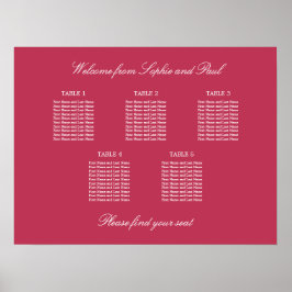 Carmine Magenta Rood 5 Tafel Stoelindeling Poster