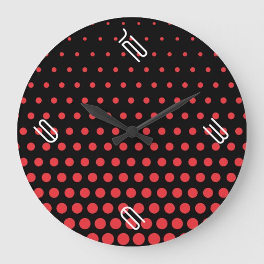 Carmine Pink Polka Dot Modern Black Grote Klok (Voorkant)