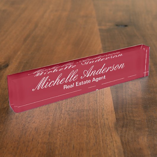 Carmine Red Script Real Estate Agent Naamplaat Naambordje (Zijkant)