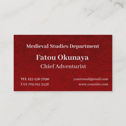 Carmine Red Velvet Print Visitekaartje (Achterkant)