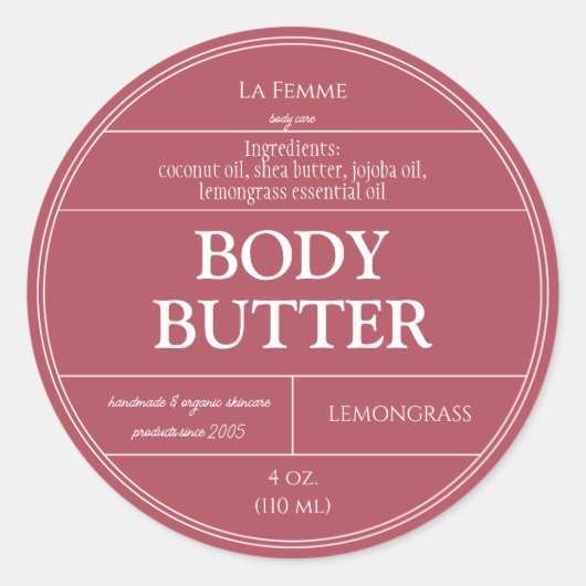 Carmine Roze & Wit Boho Cosmetisch Productlabel Ronde Sticker (Voorkant)