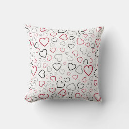 Carminrood grijs Happy Hearts patroon Kussen