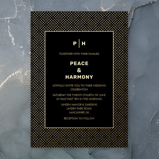 Carnaby Confetti Gold Black Wedding Folie Uitnodiging