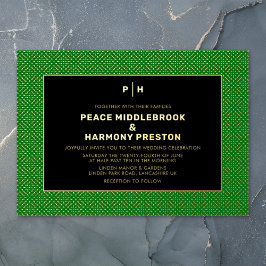 Carnaby Confetti Gold Green Black Wedding Folie Uitnodiging