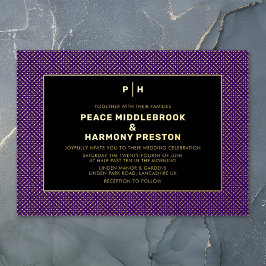 Carnaby Confetti Gold Paars Black Wedding Folie Uitnodiging