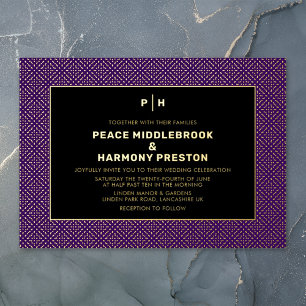 Carnaby Confetti Gold Paars Black Wedding Folie Uitnodiging