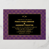 Carnaby Confetti Gold Paars Black Wedding Folie Uitnodiging (Voorkant)