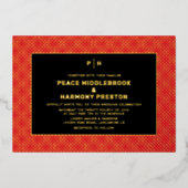 Carnaby Confetti Gold Red Black Wedding Folie Uitnodiging (Voorkant)