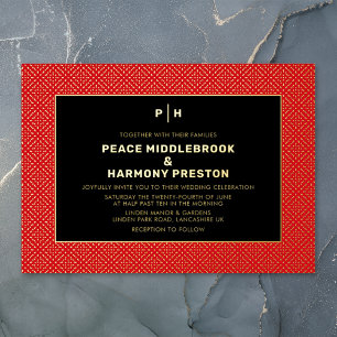 Carnaby Confetti Gold Red Black Wedding Folie Uitnodiging