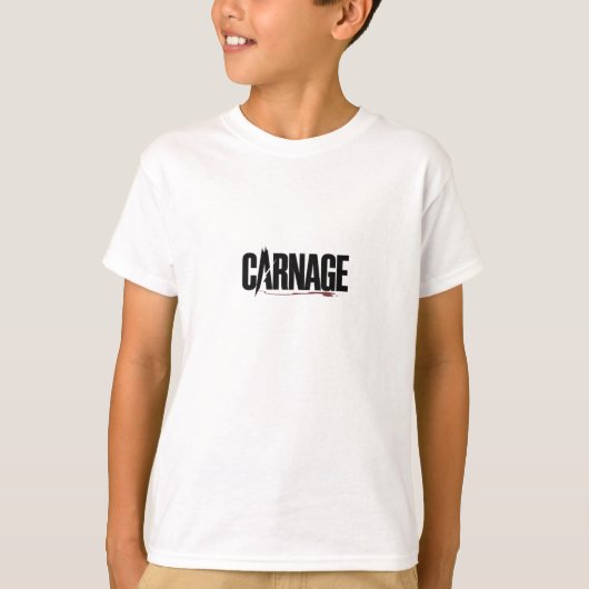 "Carnage – Sharp Typography Blood Drip Graphic" T-shirt (Voorkant)