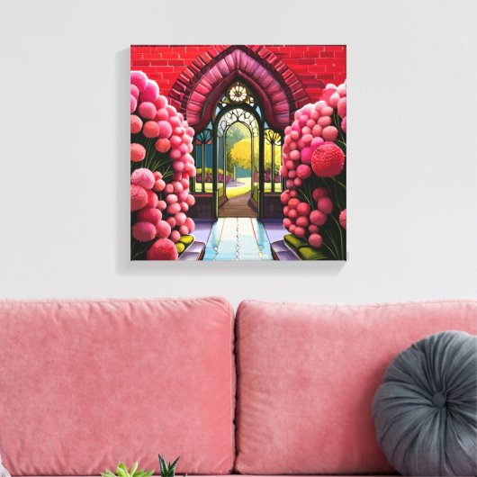 Carnaties Adorn Gate: Welkom in de geheime tuin Canvas Afdruk (Insitu (Woonkamer))