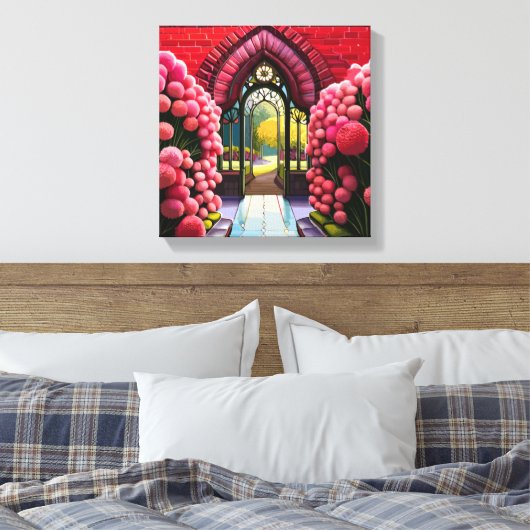 Carnaties Adorn Gate: Welkom in de geheime tuin Canvas Afdruk (Insitu (Slaapkamer))