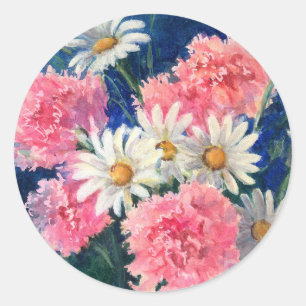 CARNATIES EN DAISIES VAN SHARON SHARPE RONDE STICKER