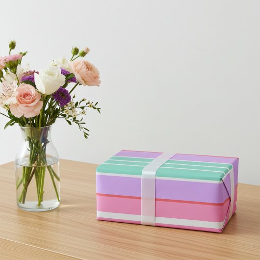 Carnation Pink, Mauve and Robin Egg Blue Stripes Cadeaupapier