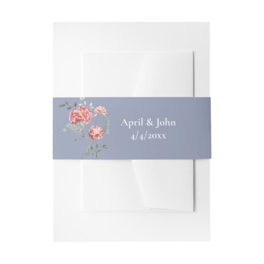Carnations and Blue Wedding Invitation Belly Band Uitnodigingen Wikkel (Voorkant Voorbeeld)