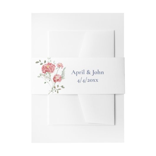 Carnations and Blue Wedding Invitation Belly Band Uitnodigingen Wikkel (Voorkant Voorbeeld)