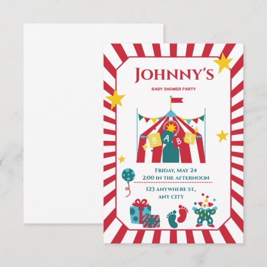 Carnaval Baby Douche Uitnodigingen (Voorkant / Achterkant)