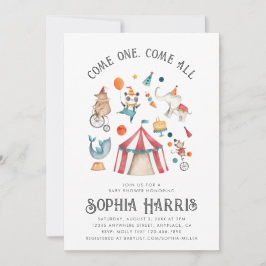 Carnaval Baby shower Uitnodiging | Circus Shower (Voorkant)