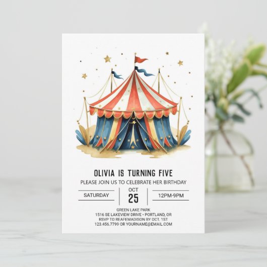 Carnaval Bewerkbare Magic Circus Verjaardag Kaart (Staand voorkant)