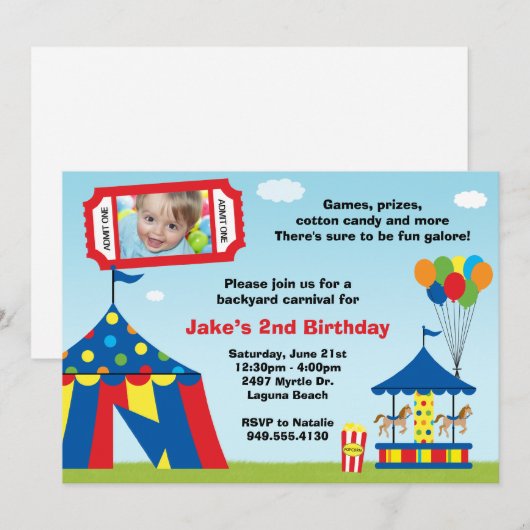 Carnaval Birthday Party Invitation Kaart (Voorkant / Achterkant)
